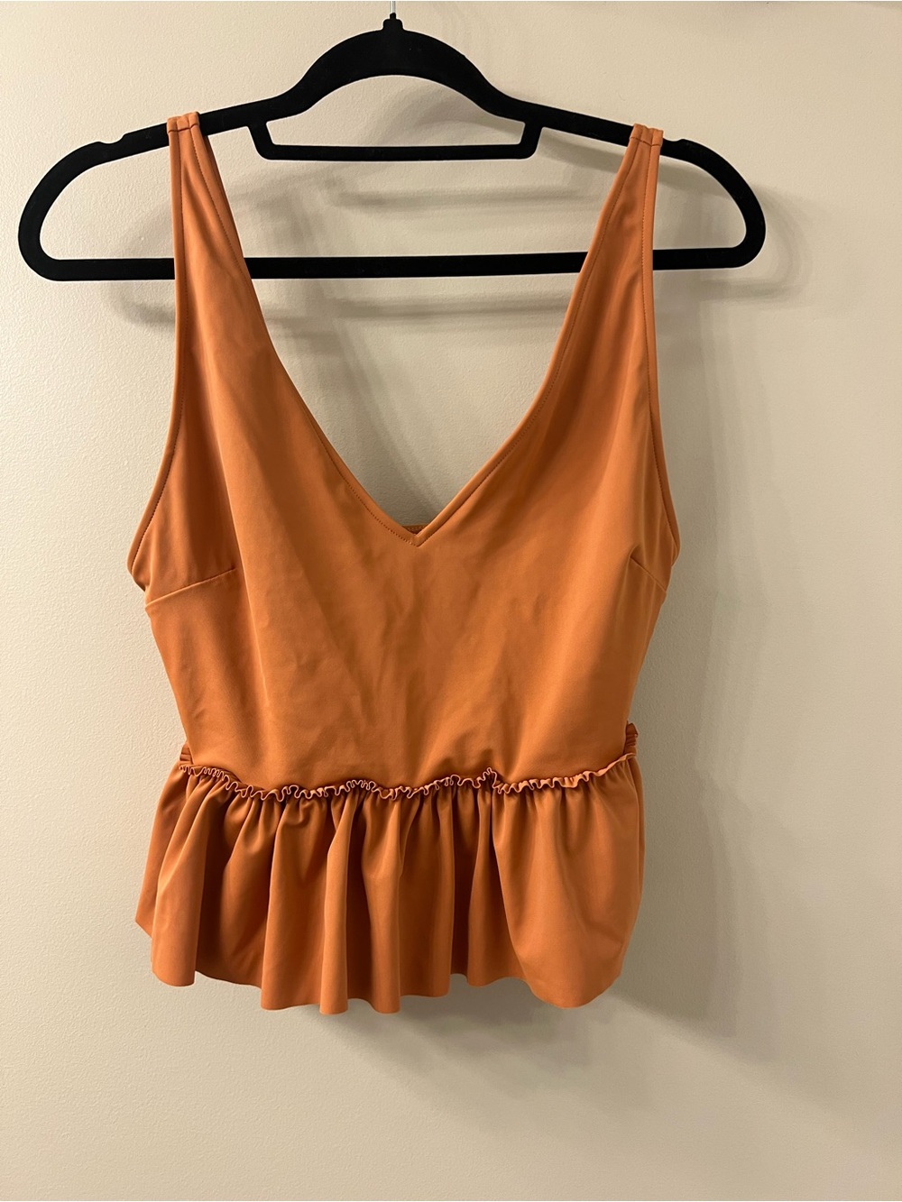 V-Neck Peplum Tank swimsuit in Burnt Orange